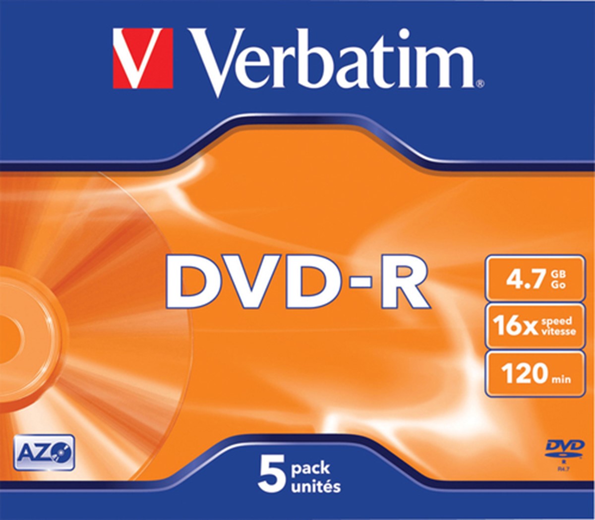 VERBATIM DVD-R 16X, 4,7GB, 5 PACK BRANDED JEWEL CASE, MATT SILVER