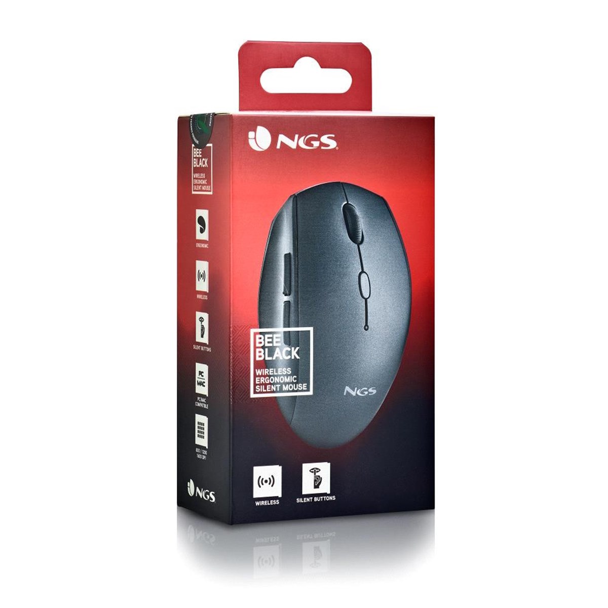 NGS MOUSE NERO ERGONOMICO SENZAFILI E BOTTONI SILENZIOSI