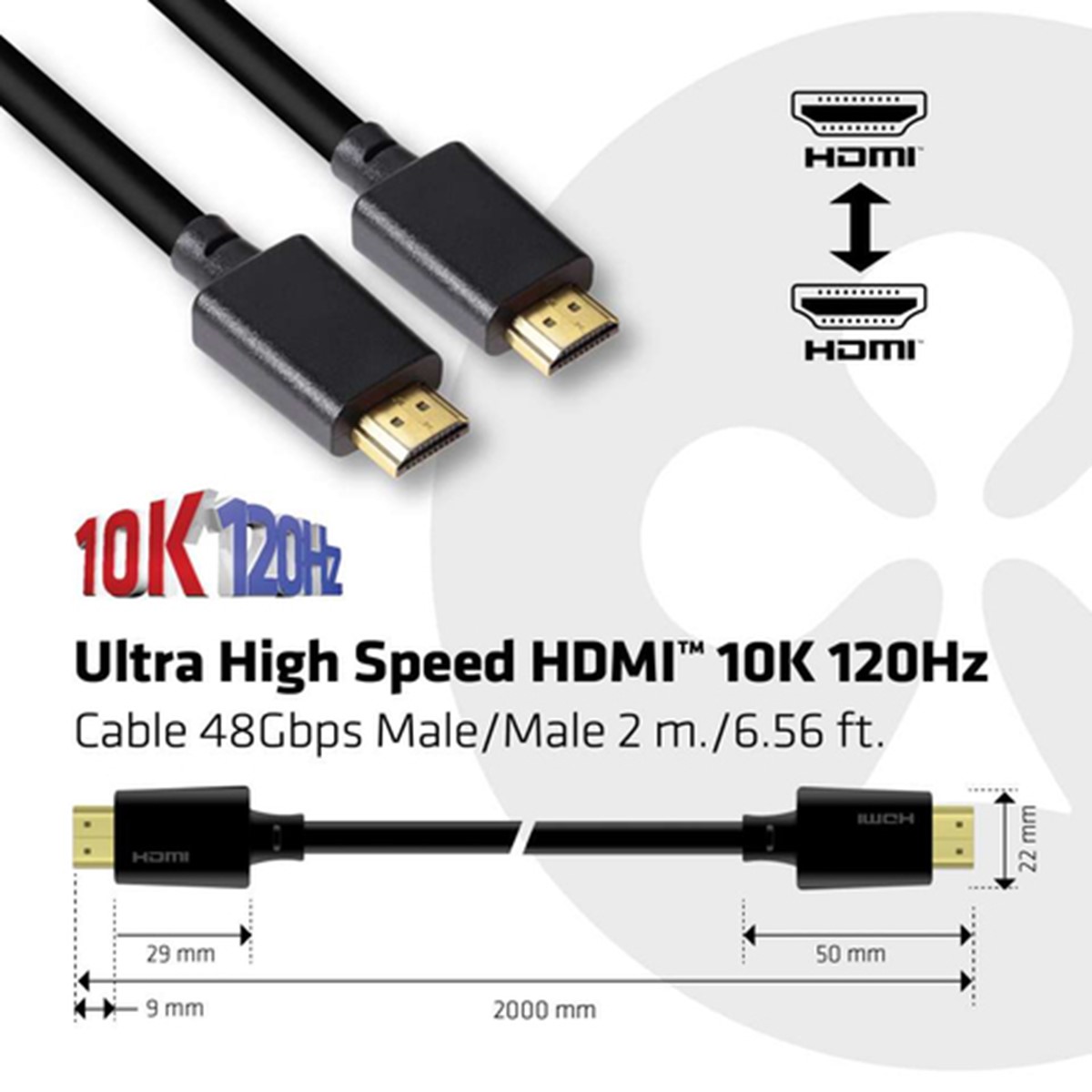 CLUB3D HDMI 2.1 MALE TO HDMI 2.1 MALE ULTRA HIGH SPEED 10K 120HZ  2M/ 6.56FT