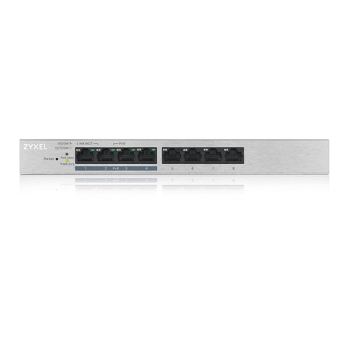 ZYXEL SWITCH UNMANAGED PLUS 8 PORTE GIGABIT (4 PoE), EASY MANAGEMENT PER VLAN, QoS, DESIGN SENZA VENTOLE, DESKTOP