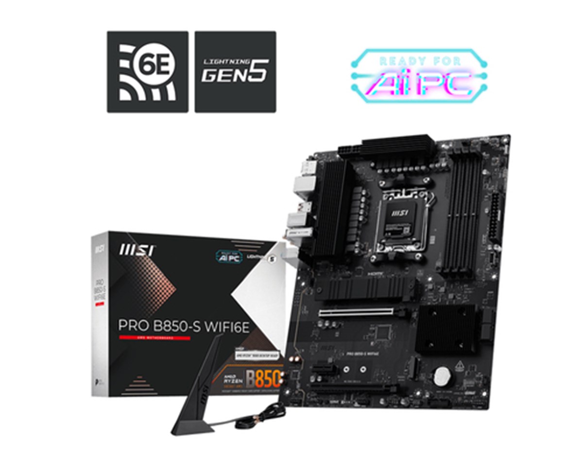 MSI MB PRO B850-S WIFI6E,AM5,4DDR5,2PCI-Ex16,1PCI-Ex1,2M.2,4SATA3,5USB 10G,6USB 5G,4USB2,HD AUDI