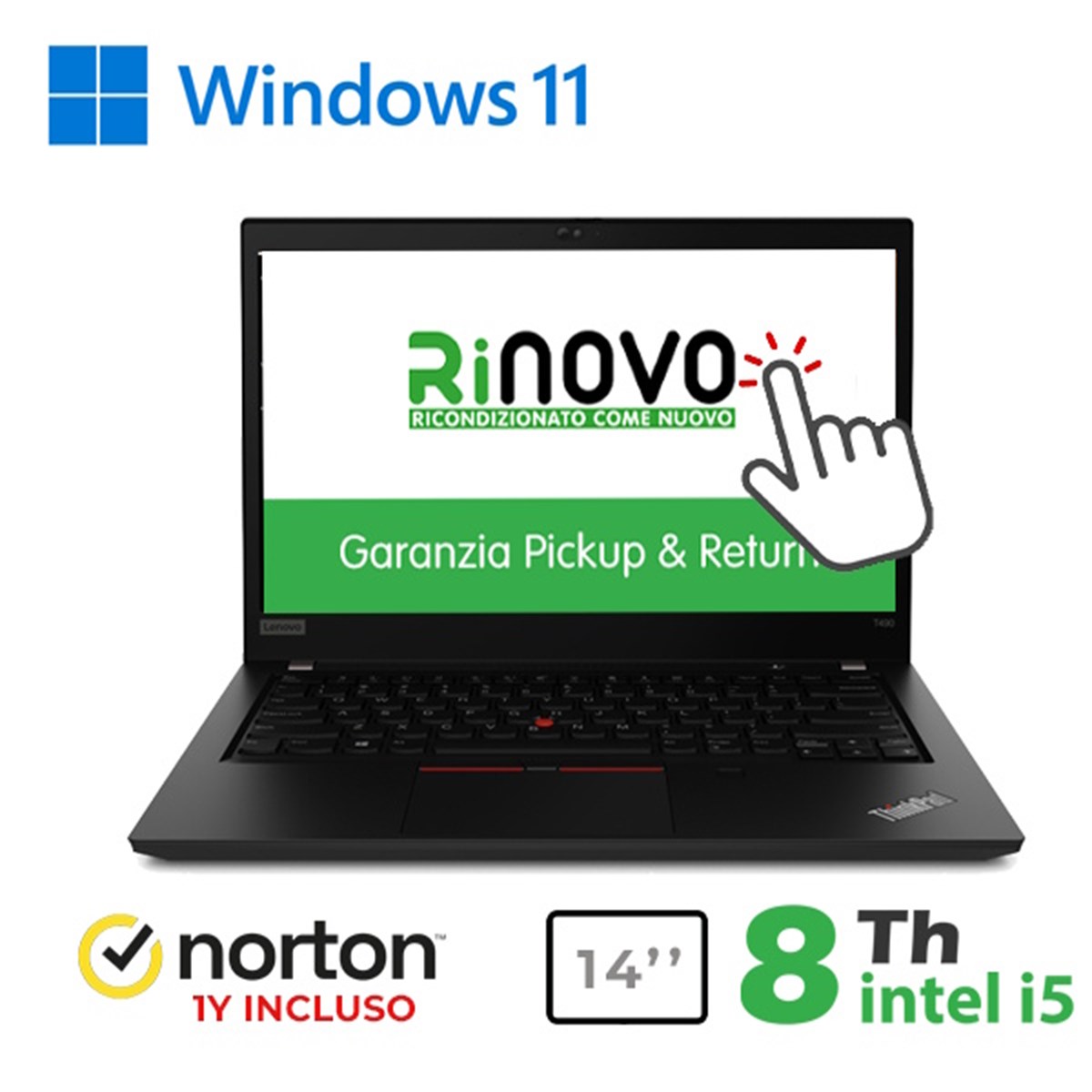 RINOVO LENOVO NB REFURBISHED THINKPAD T490 I5-8X00 DDR4 16GB SSD 240GB TOUCH W11P NO DVD GRADE A1Y +