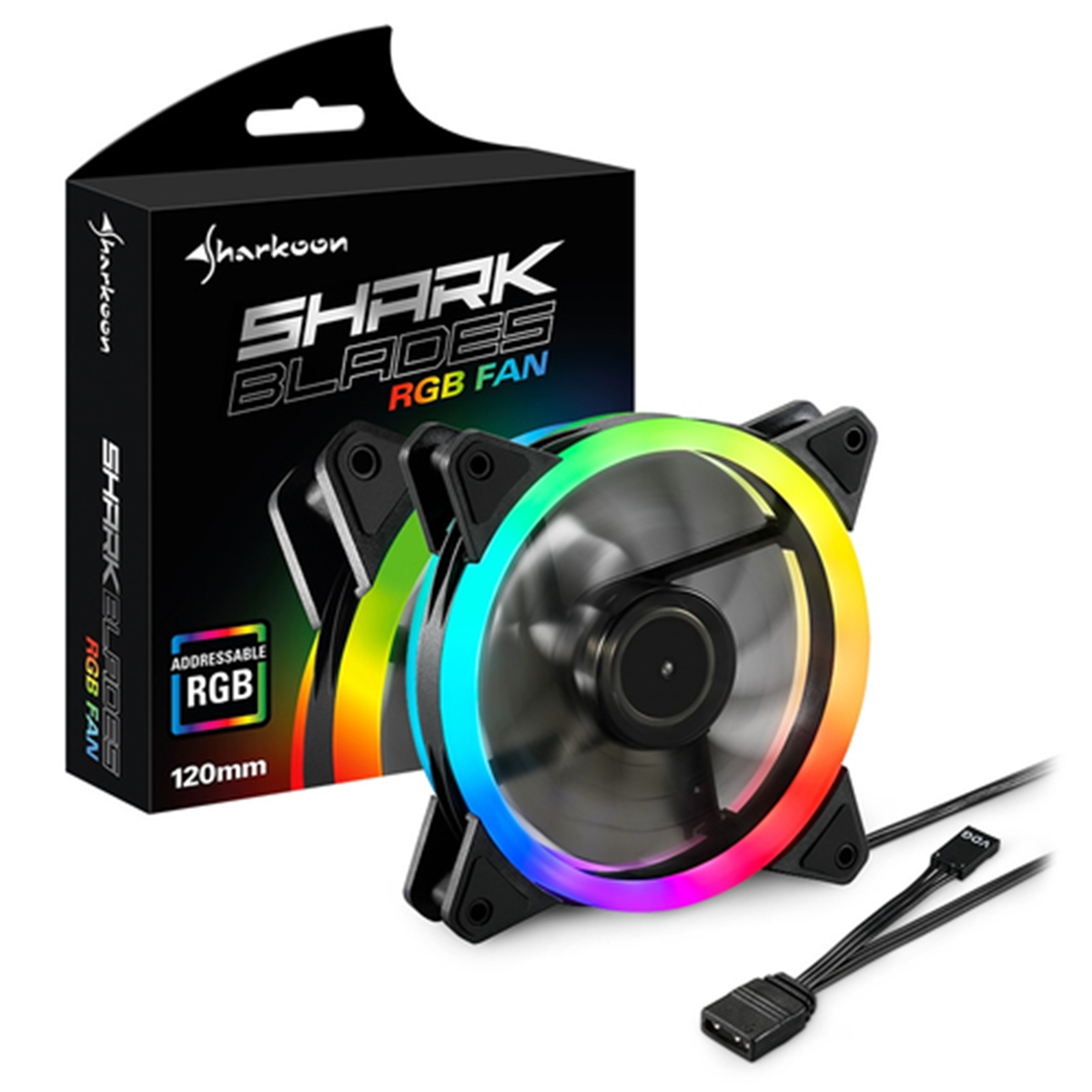 SHARKOON VENTOLA CASE SHARK BLADES RGB, 1200 RPM, CONNETTORE A 3 PIN, 12V, LUNGHEZZA CAVO 45CM