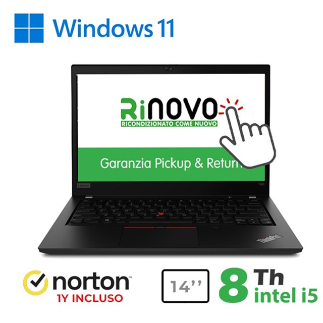 RINOVO LENOVO NB REFURBISHED THINKPAD T490 I5-8X00 DDR4 16GB SSD 240GB TOUCH W11P NO DVD GRADE A1Y +